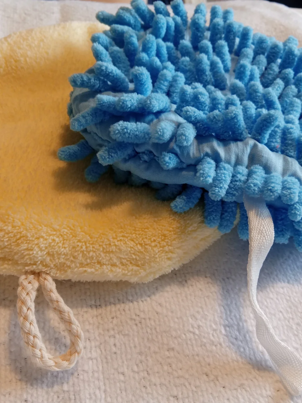 Channelle Mint Yellow Donut And Blue Fuzzy Ball Hand Towels